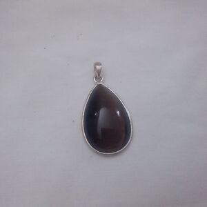 Elegant Silver Tone Metal and Brown Teardrop Pendant